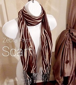 SOLD | Brown zebra print scarf with fringe