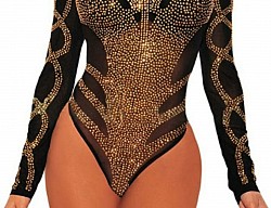 Black & Gold Long Sleeves Body Long Suite