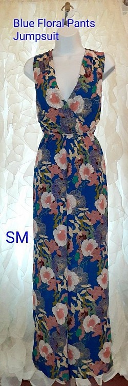Blue Floral Pants Jumpsuite S