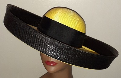 SOLD (buyer North Carolina) large yellow & black classic hat, classy, formal wear