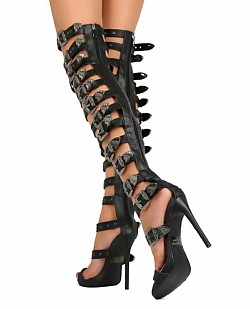 Gladiator Stillettos Black Knee-high Strap Stillettos 6 Sandals