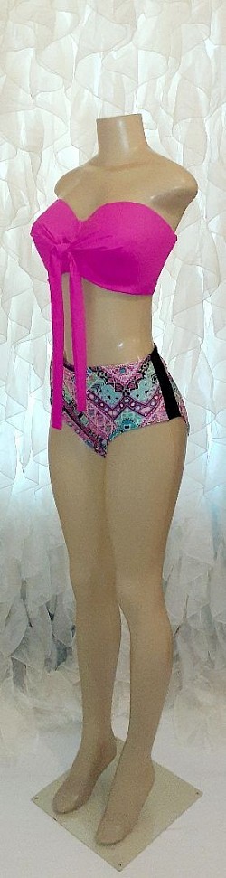 Catalina 2pc. Boyshort Bikini Hot Pink & Black Multi-Color
