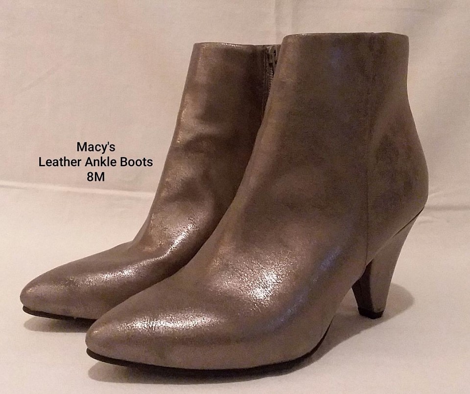 Macy's Leather Ankle Boots Cone Heel Metallica 8M - ON CLEARANCE