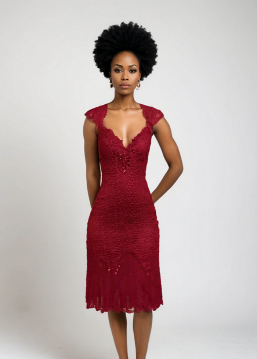 SOLD | Red fringe cocktail dress Evening wear M