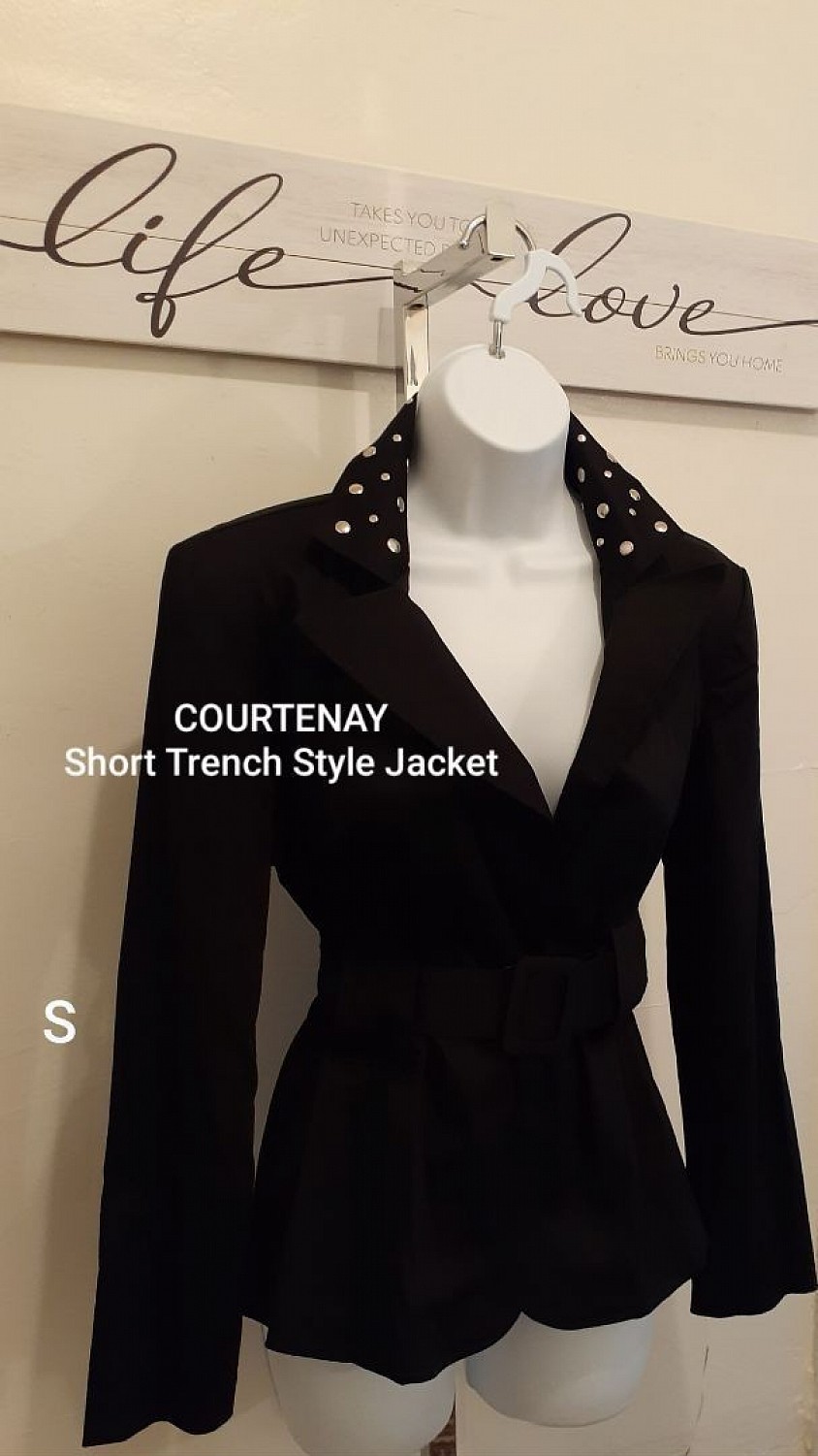 Courtenay Black Trench Style Jacket Short S