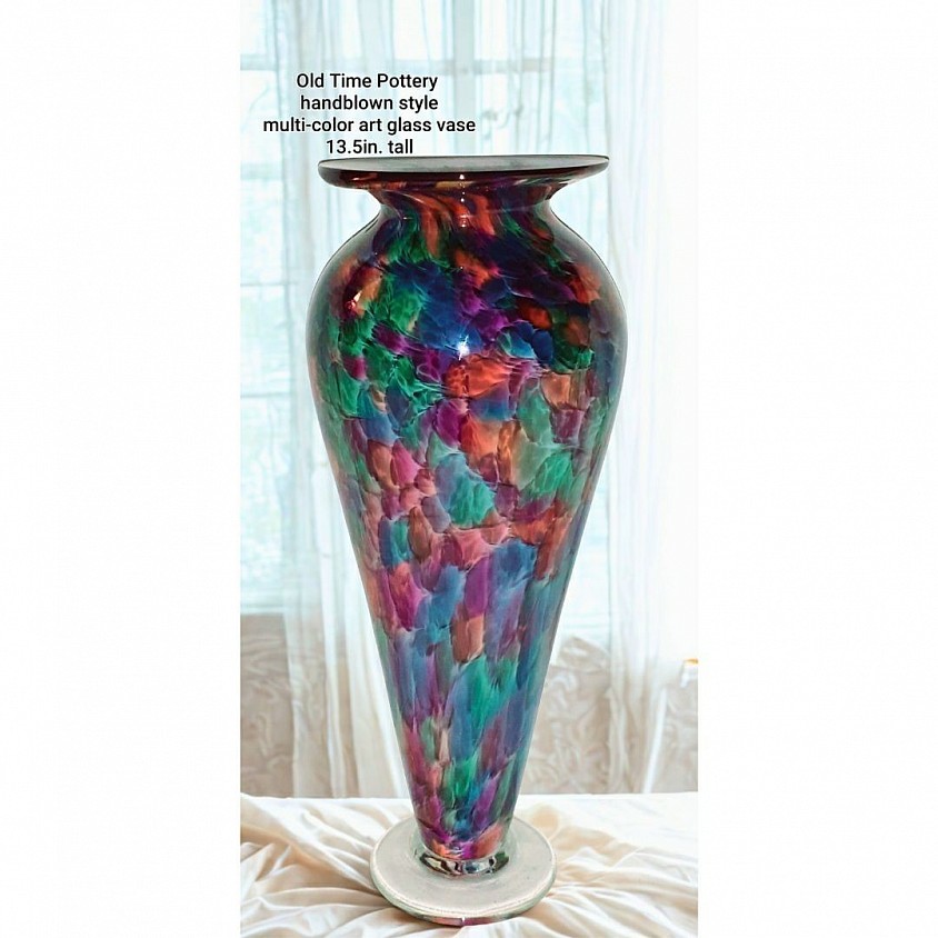 SOLD - Old Time Pottery multi-color art glass vase