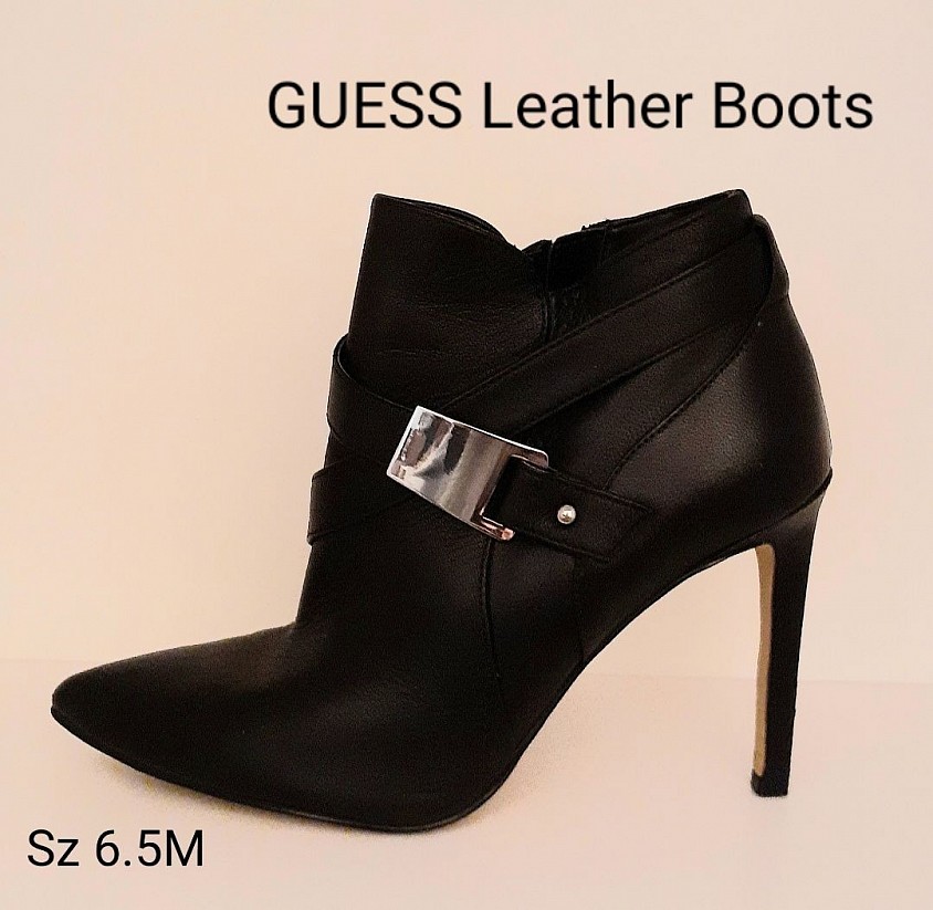 SOLD | Guess Black Leather Stilletto Ankle Boots 6.5