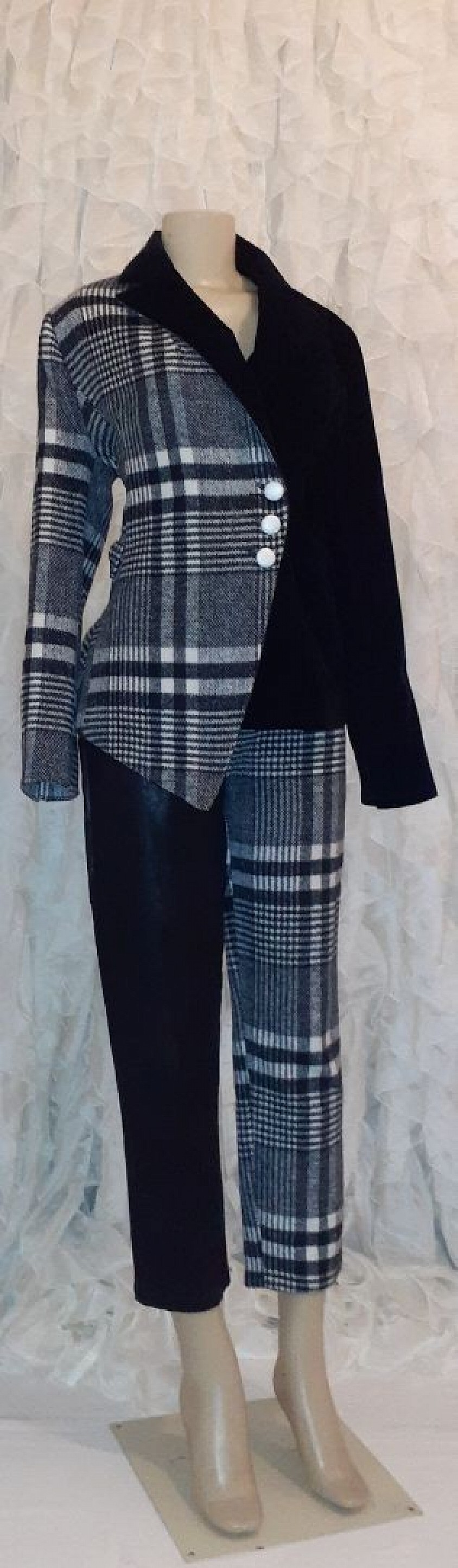 Vintage 80's Classy 2pc Black/White Plaid Pants Suite S/M