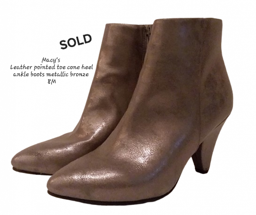 SOLD - Macy's Leather Cone Heel Ankle Boots Metallic Bronze 8M