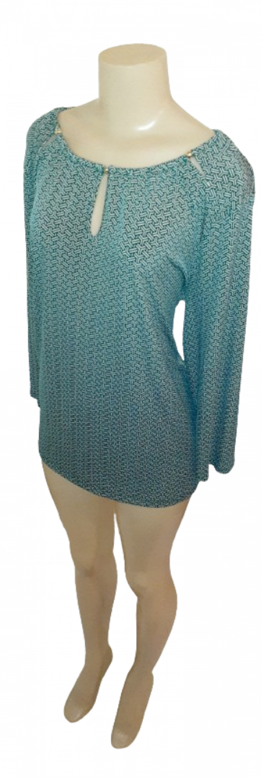 SOLD | Liz Claiborne Teal-geo Print Casual Top XL